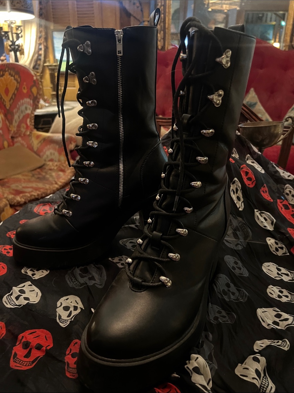 ASOS Black Lace-Up Platform Combat Boots with Side Zip